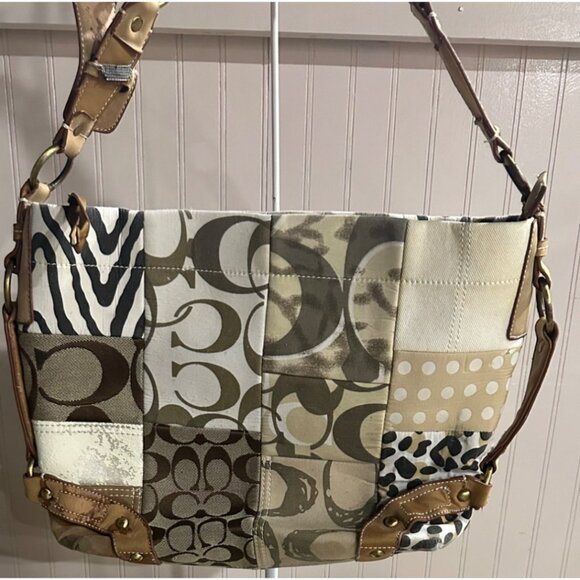 Coach Handbags - Coach Patchwork Shoulder Bag With Leather Accents & Adjustable Strap SEE READ